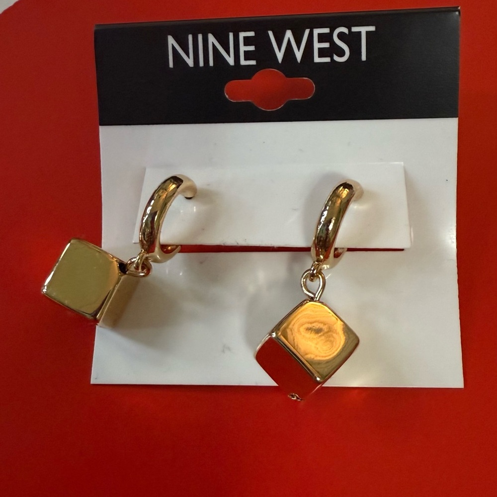 Nine West Gold Cube Drop Earrings